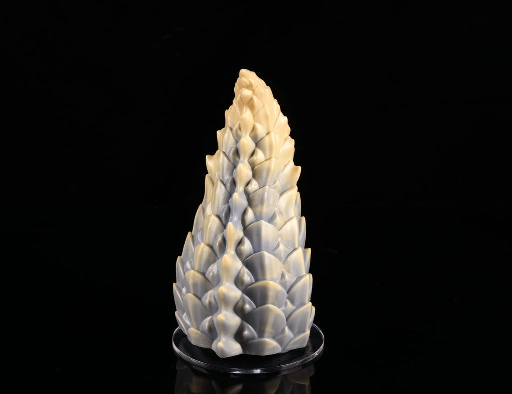dimvra-figurine gradient grey to cream dragon tail silicone sculpture - Front view on stand.