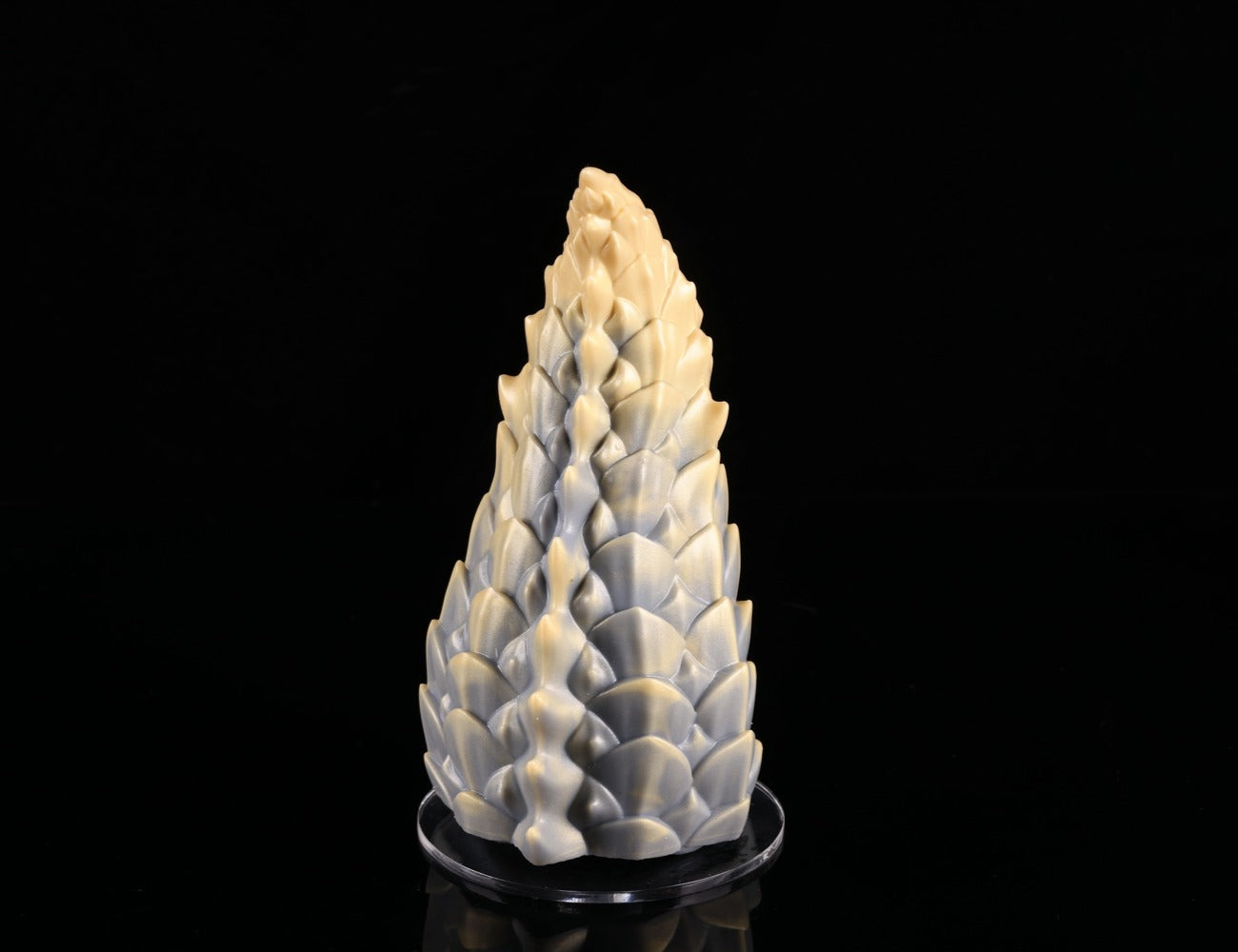 dimvra-figurine gradient grey to cream dragon tail silicone sculpture - Front view on stand.