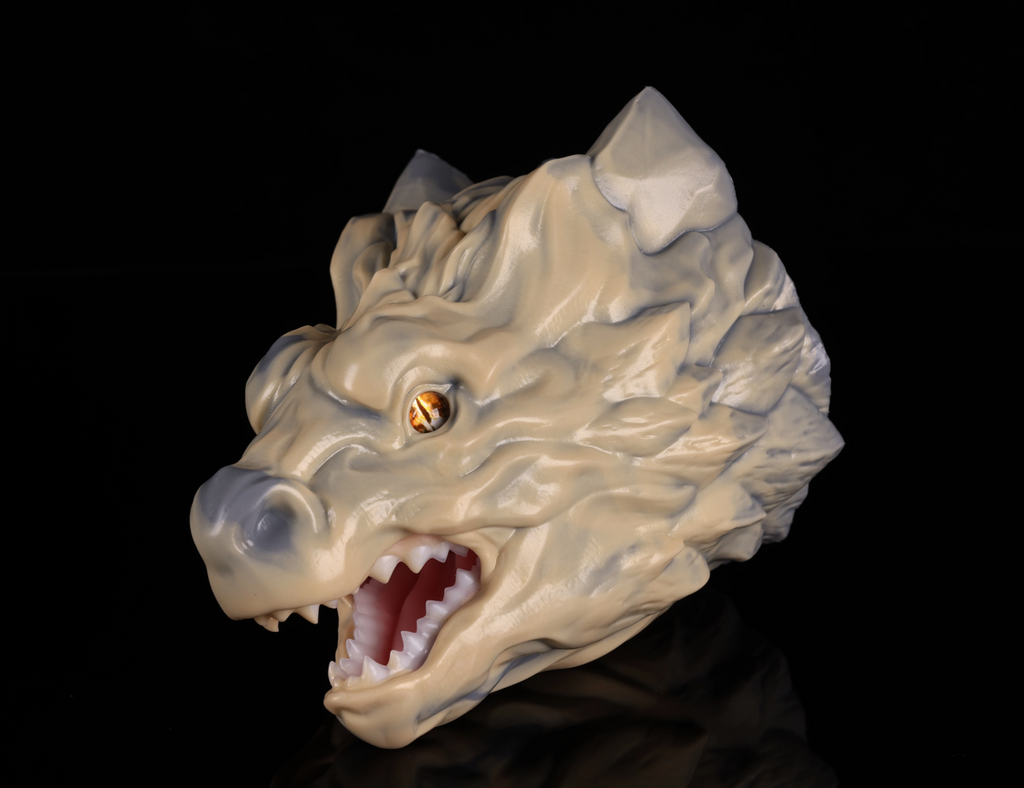 Lifelike terra dragon bust collectible with rugged earth-tone shading by dimvra-figurine.