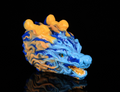 dimvra-figurine Chinese cloud dragon head figure inspired by Dunhuang mural colors azure and yellow.