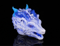 dimvra-figurine handcrafted ice blue silicone dragon head sculpture - Front view.