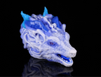dimvra-figurine handcrafted ice blue silicone dragon head sculpture - Front view.