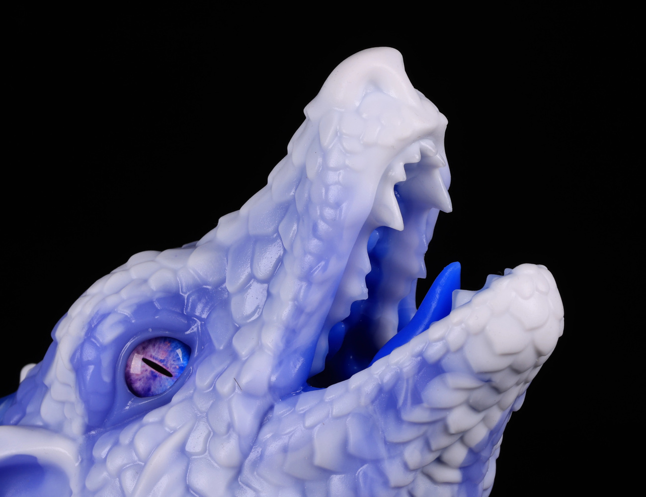 Realistic dragon teeth and mouth detail of dimvra-figurine silicone collectible.