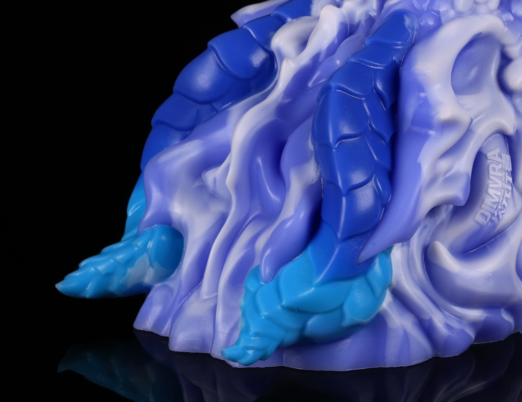 Ice Dragon Head Platinum Silicone Sculpture - Mythical Frost Beast Fantasy Collectible with&nbsp; Purple Eyes